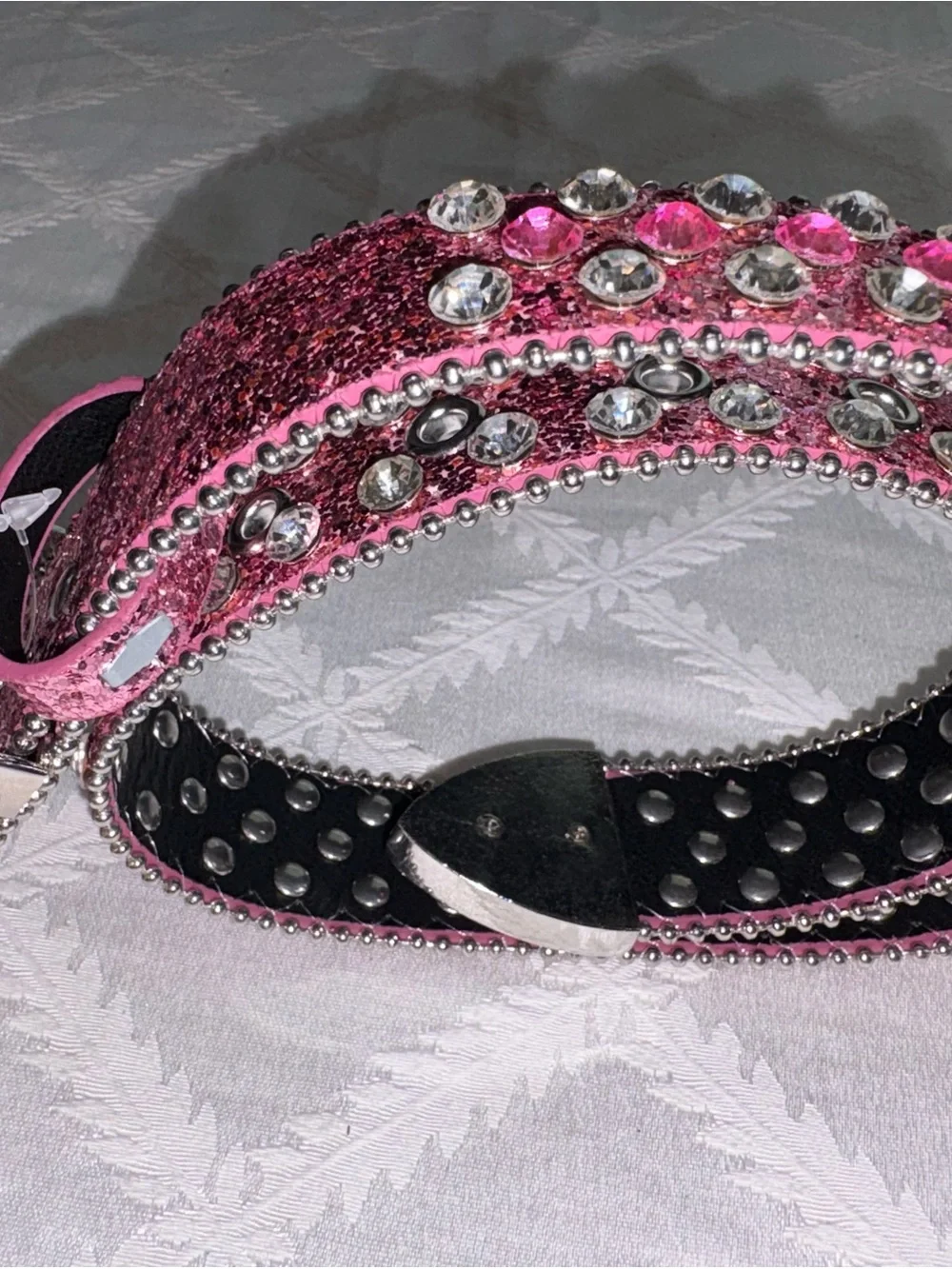 Girls' Pink Glitter Belt with Rhinestone Buckle-30in